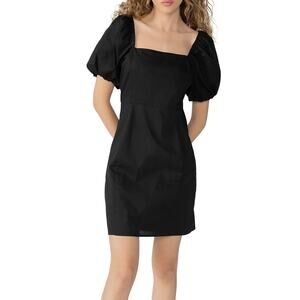 NWT Rachel Parcell Womens Black Modern Puff Sleeve Linen Blend Mini Dress Size S